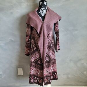 Max Sport Wool Blend Cardigan Blanket Wrap Floral Midi Drape Sz XS Open Front
